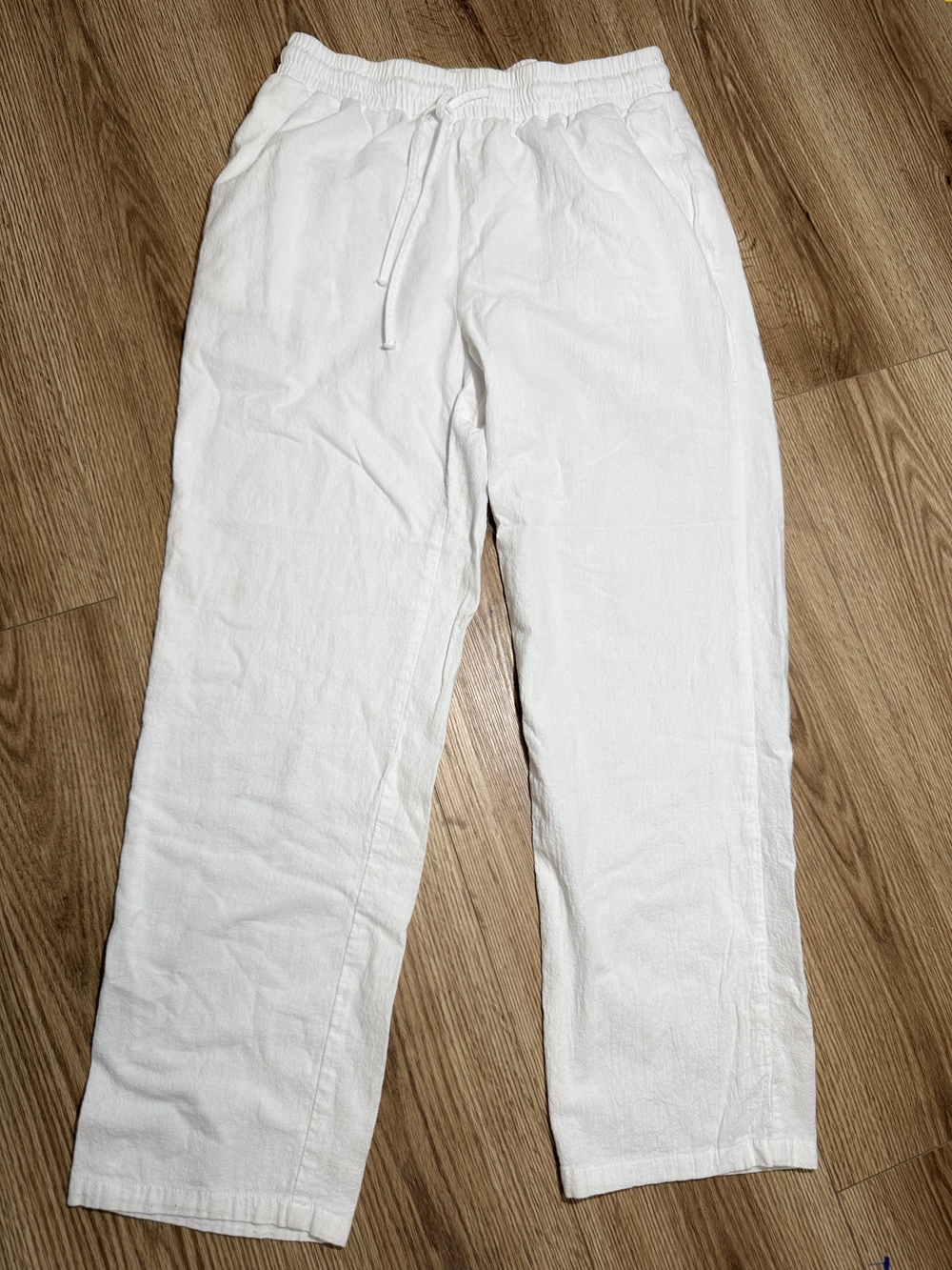 Men's White Drawstring Linen-Blend Joggers